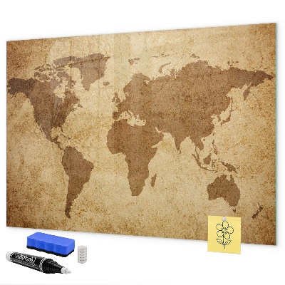 Decoratief glazen wandbord beschrijfbaar en magnetisch Wereldkaart als inspiratiebord