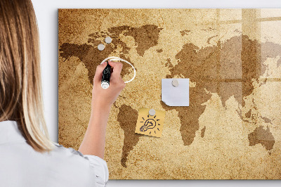 Decoratief glazen wandbord beschrijfbaar en magnetisch Wereldkaart als inspiratiebord