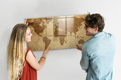Decoratief glazen wandbord beschrijfbaar en magnetisch Wereldkaart als inspiratiebord