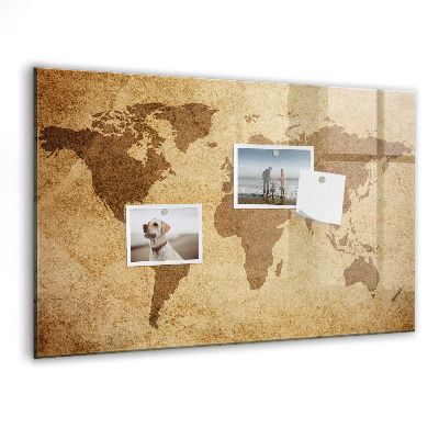 Decoratief glazen wandbord beschrijfbaar en magnetisch Wereldkaart als inspiratiebord