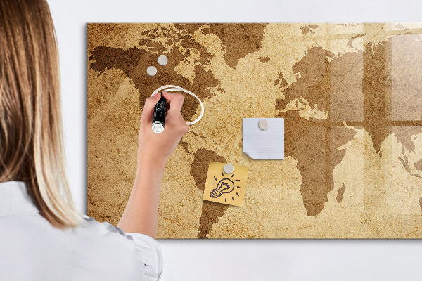 Decoratief glazen wandbord beschrijfbaar en magnetisch Wereldkaart als inspiratiebord