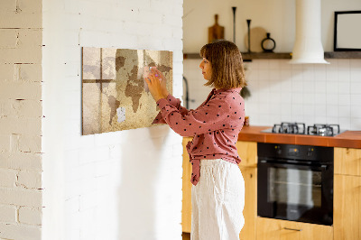 Decoratief glazen wandbord beschrijfbaar en magnetisch Wereldkaart als inspiratiebord