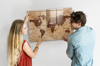 Memobord van glas met print inclusief neodymium magneten Een wereldkaart om herinneringen op te schrijven