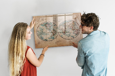 Decoratief glazen wandbord beschrijfbaar en magnetisch Wereldkaart met ruimte voor foto's