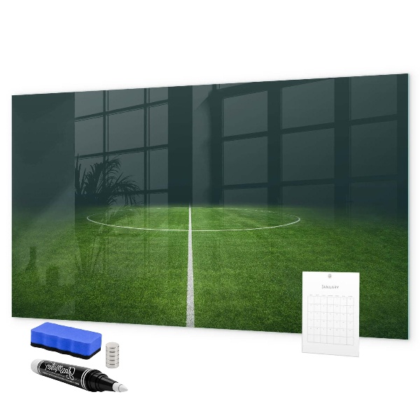 Memobord van glas met print inclusief neodymium magneten Een notitiebord op een groene achtergrond.