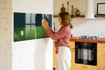 Memobord van glas met print inclusief neodymium magneten Een notitiebord op een groene achtergrond.
