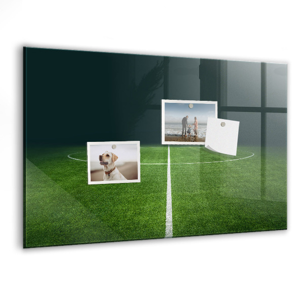 Memobord van glas met print inclusief neodymium magneten Een notitiebord op een groene achtergrond.