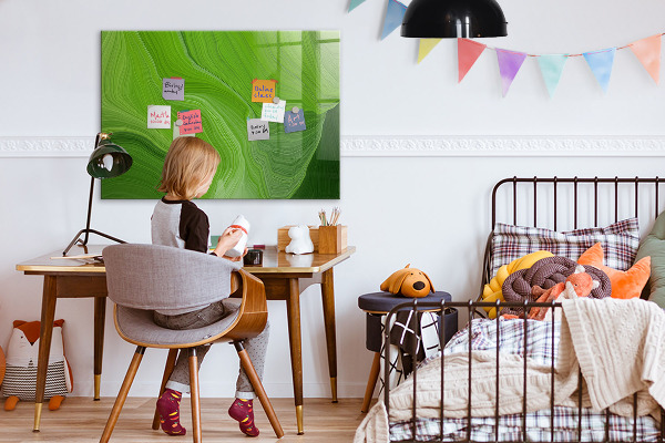 Memobord van glas met print inclusief neodymium magneten Groen fotoprikbord