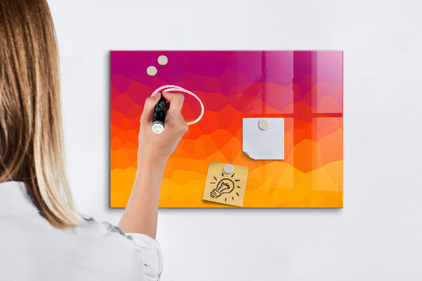 Decoratief glazen wandbord beschrijfbaar en magnetisch Een kleurrijk prikbord voor notities en foto's
