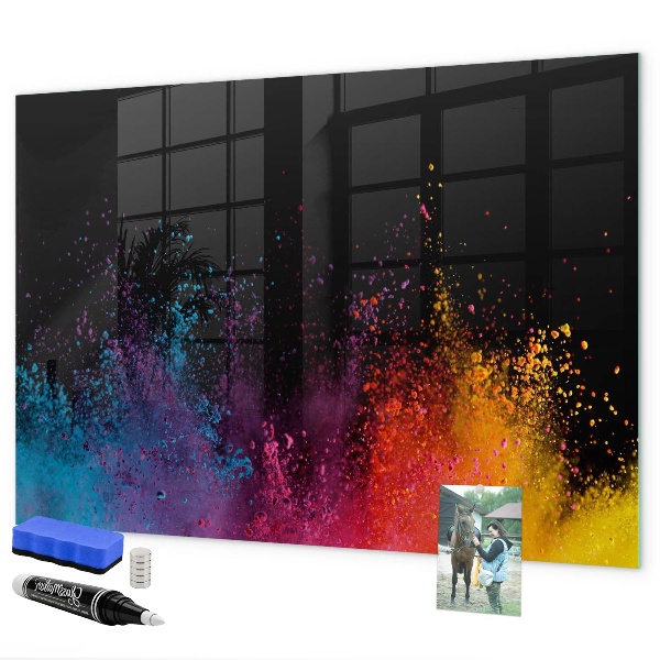 Decoratief glazen wandbord beschrijfbaar en magnetisch Kleurrijke poster voor notities en foto's