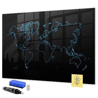 Memobord van glas met print inclusief neodymium magneten Wereldkaart met fotolocaties