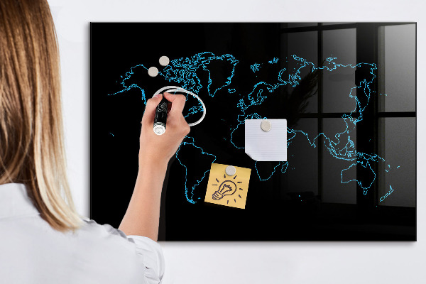 Memobord van glas met print inclusief neodymium magneten Wereldkaart met fotolocaties