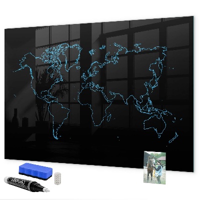 Memobord van glas met print inclusief neodymium magneten Wereldkaart met fotolocaties