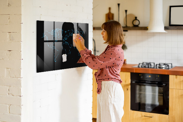 Memobord van glas met print inclusief neodymium magneten Wereldkaart met fotolocaties