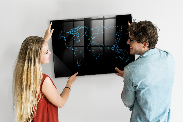 Memobord van glas met print inclusief neodymium magneten Wereldkaart met fotolocaties