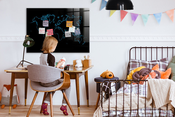 Memobord van glas met print inclusief neodymium magneten Wereldkaart met fotolocaties