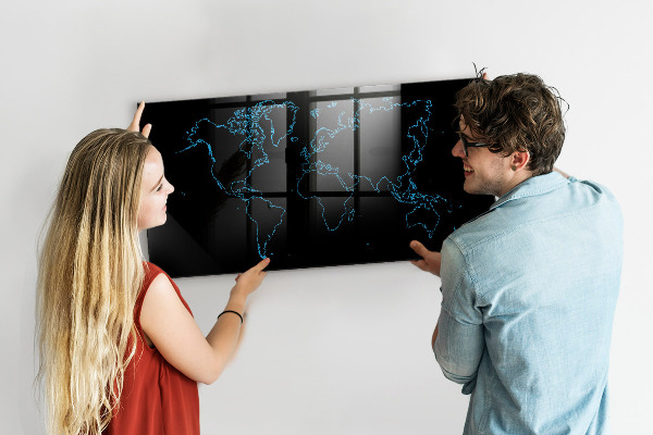 Memobord van glas met print inclusief neodymium magneten Wereldkaart met fotolocaties