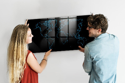 Memobord van glas met print inclusief neodymium magneten Wereldkaart met fotolocaties