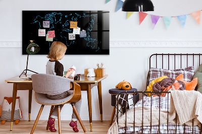Memobord van glas met print inclusief neodymium magneten Wereldkaart met fotolocaties