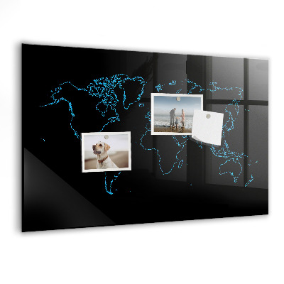 Memobord van glas met print inclusief neodymium magneten Wereldkaart met fotolocaties