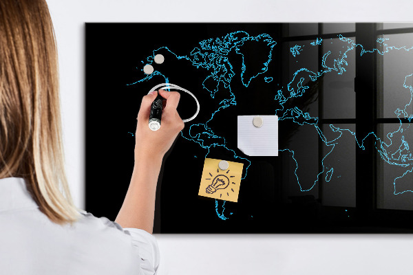 Memobord van glas met print inclusief neodymium magneten Wereldkaart met fotolocaties