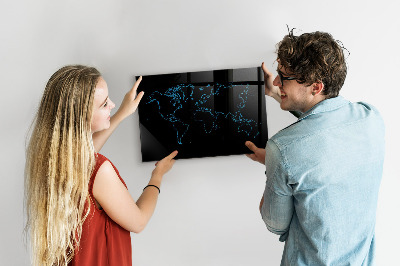 Memobord van glas met print inclusief neodymium magneten Wereldkaart met fotolocaties