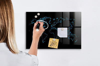 Memobord van glas met print inclusief neodymium magneten Wereldkaart met fotolocaties