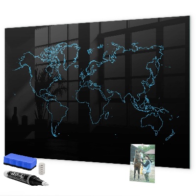 Memobord van glas met print inclusief neodymium magneten Wereldkaart met fotolocaties
