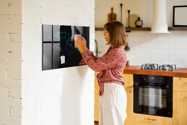 Memobord van glas met print inclusief neodymium magneten Wereldkaart met fotolocaties