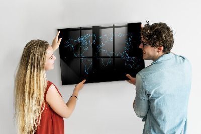 Memobord van glas met print inclusief neodymium magneten Wereldkaart met fotolocaties