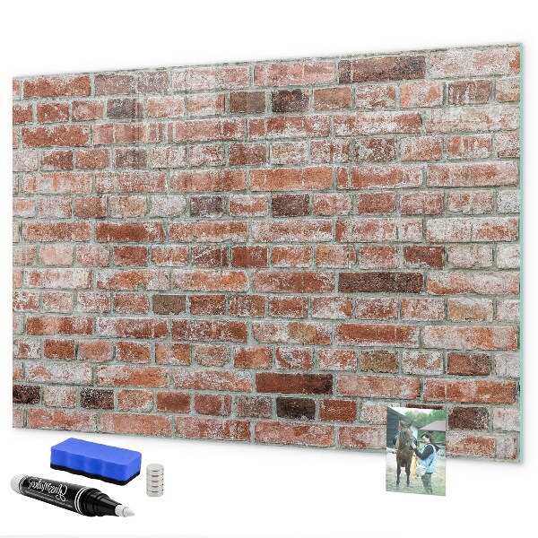 Memobord van glas met print inclusief neodymium magneten Fotobord op een bakstenen muur