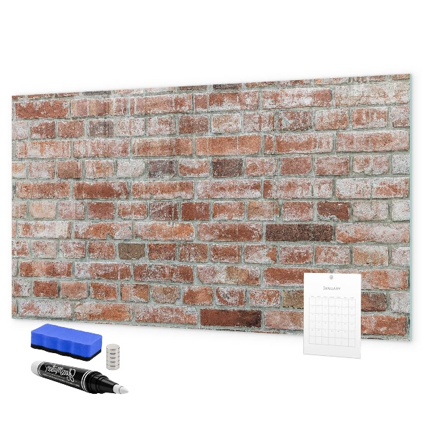 Memobord van glas met print inclusief neodymium magneten Fotobord op een bakstenen muur