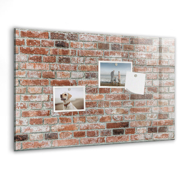 Memobord van glas met print inclusief neodymium magneten Fotobord op een bakstenen muur
