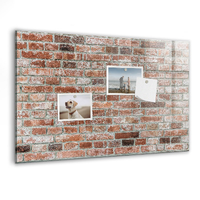 Memobord van glas met print inclusief neodymium magneten Fotobord op een bakstenen muur