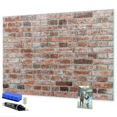 Memobord van glas met print inclusief neodymium magneten Fotobord op een bakstenen muur
