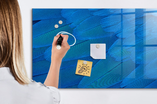 Memobord van glas met print inclusief neodymium magneten Blauw bord voor foto's en notities