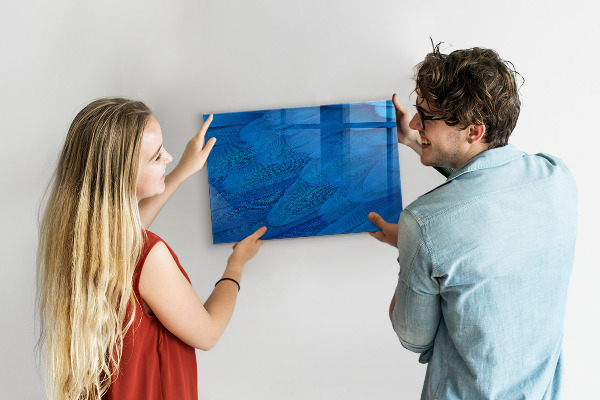 Memobord van glas met print inclusief neodymium magneten Blauw bord voor foto's en notities