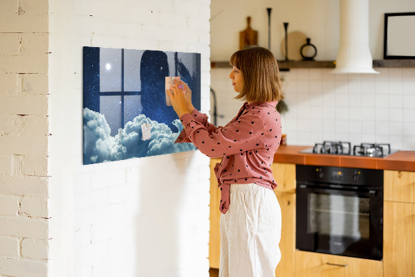 Decoratief glazen wandbord beschrijfbaar en magnetisch Een whiteboard voor notities en foto's