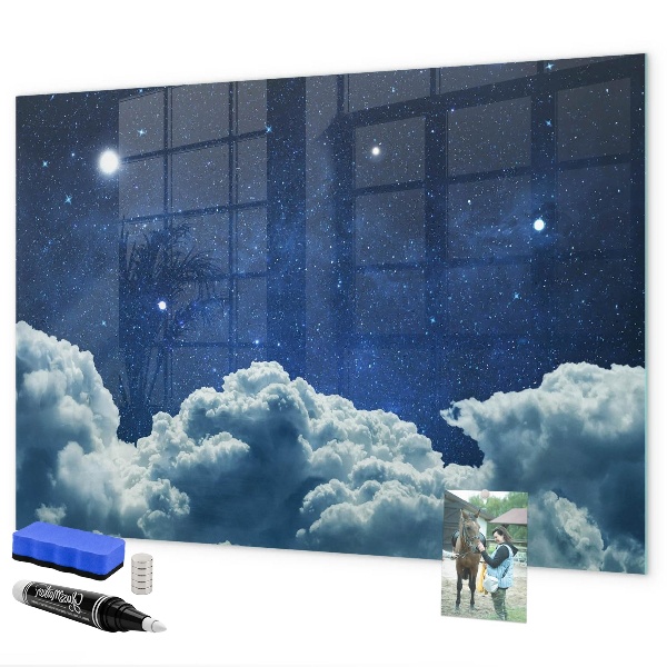 Decoratief glazen wandbord beschrijfbaar en magnetisch Een whiteboard voor notities en foto's