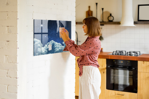 Decoratief glazen wandbord beschrijfbaar en magnetisch Een whiteboard voor notities en foto's