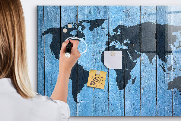 Memobord van glas met print inclusief neodymium magneten Wereldkaart met fotolocaties
