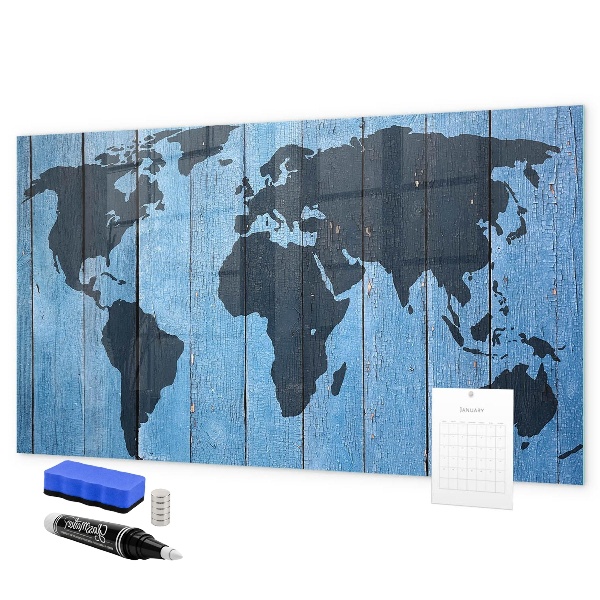 Memobord van glas met print inclusief neodymium magneten Wereldkaart met fotolocaties