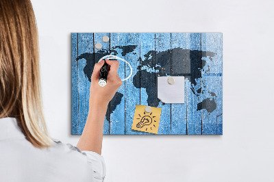 Memobord van glas met print inclusief neodymium magneten Wereldkaart met fotolocaties