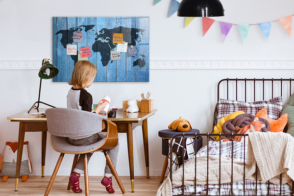 Memobord van glas met print inclusief neodymium magneten Wereldkaart met fotolocaties