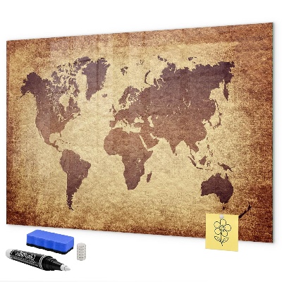 Decoratief glazen wandbord beschrijfbaar en magnetisch Wereldkaart met fotolocaties