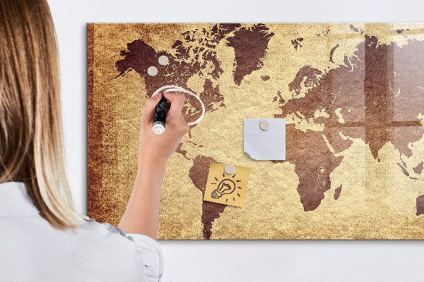 Decoratief glazen wandbord beschrijfbaar en magnetisch Wereldkaart met fotolocaties