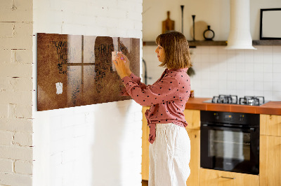 Decoratief glazen wandbord beschrijfbaar en magnetisch Een wereldkaart met persoonlijke herinneringen.