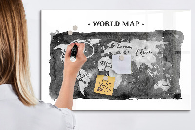 Memobord van glas met print inclusief neodymium magneten Wereldkaart met fotolocaties