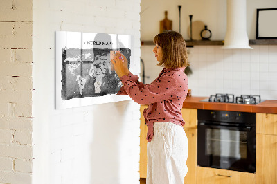 Memobord van glas met print inclusief neodymium magneten Wereldkaart met fotolocaties