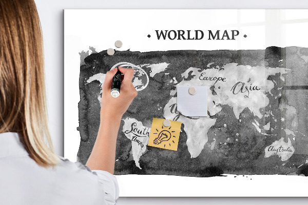 Memobord van glas met print inclusief neodymium magneten Wereldkaart met fotolocaties